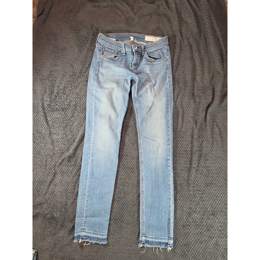 Rag & Bone JEAN Skinny Jeans Light Wash Released Raw Hem Size 25
